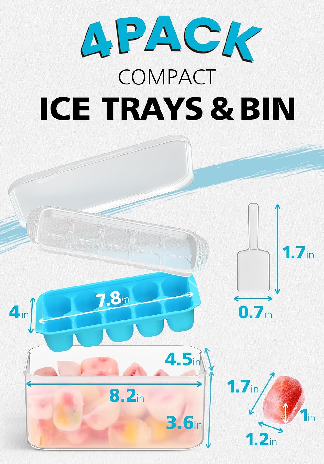 Thumbnail 5 de DOQAUS Ice Cube Tray 4-Pack for Kitchen