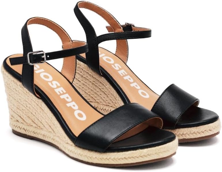 Detalle de Sandales en cuir noir à talon compensé en jute pour femme ZHEPE