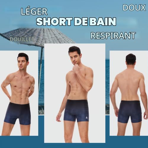 Detalle de AMZSPORT Maillot de Bain Homme Short de Bain à Séchage Rapide, Noir, M - Cordons de Serrage et Doublure Douce