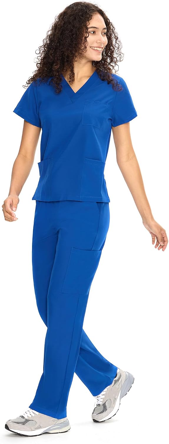 Detalle de COZYFIT Scrubs for Women Set: V-Neck Top & Straight Leg Pants with 9 Pockets