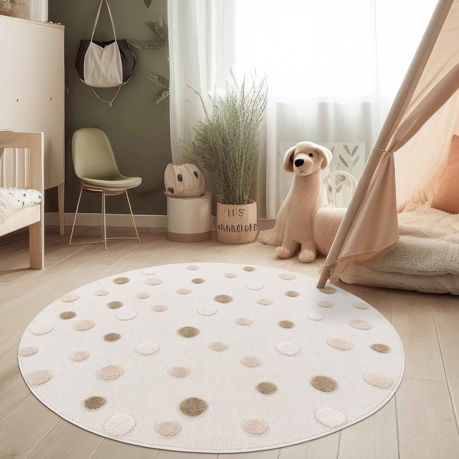 Thumbnail 6 de Tapis enfant Paco Home rond 120 cm effet 3D tons naturels, couleur crème (soleil)