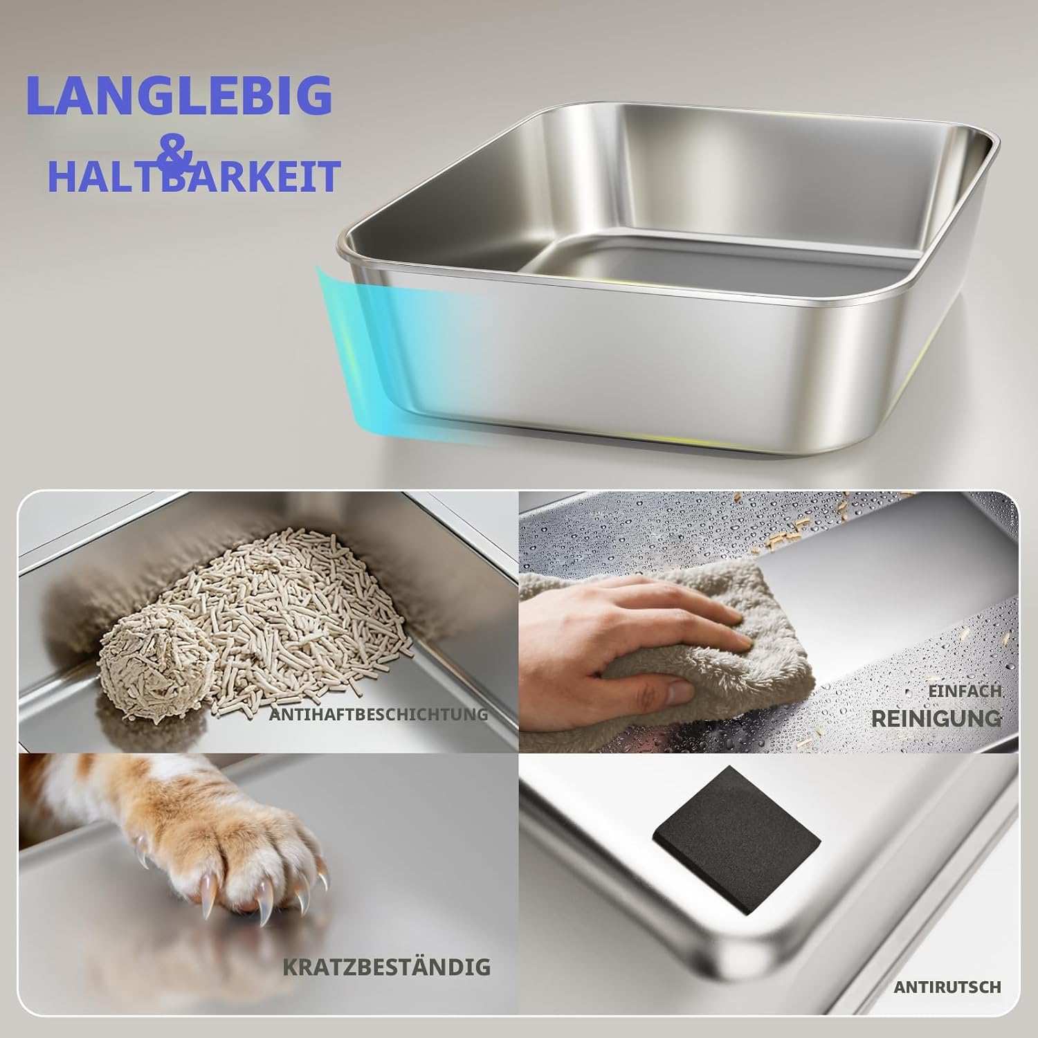 Detalle de Katzenklo Edelstahl 2er-Set mit Deckel