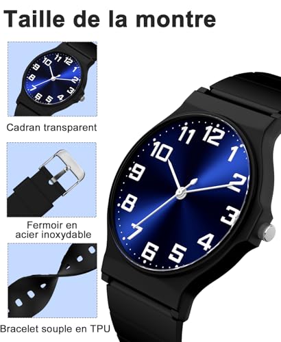 Thumbnail 2 de SOCICO Montre analogique Enfants 30M étanche Cadran Clair Noir Bleu
