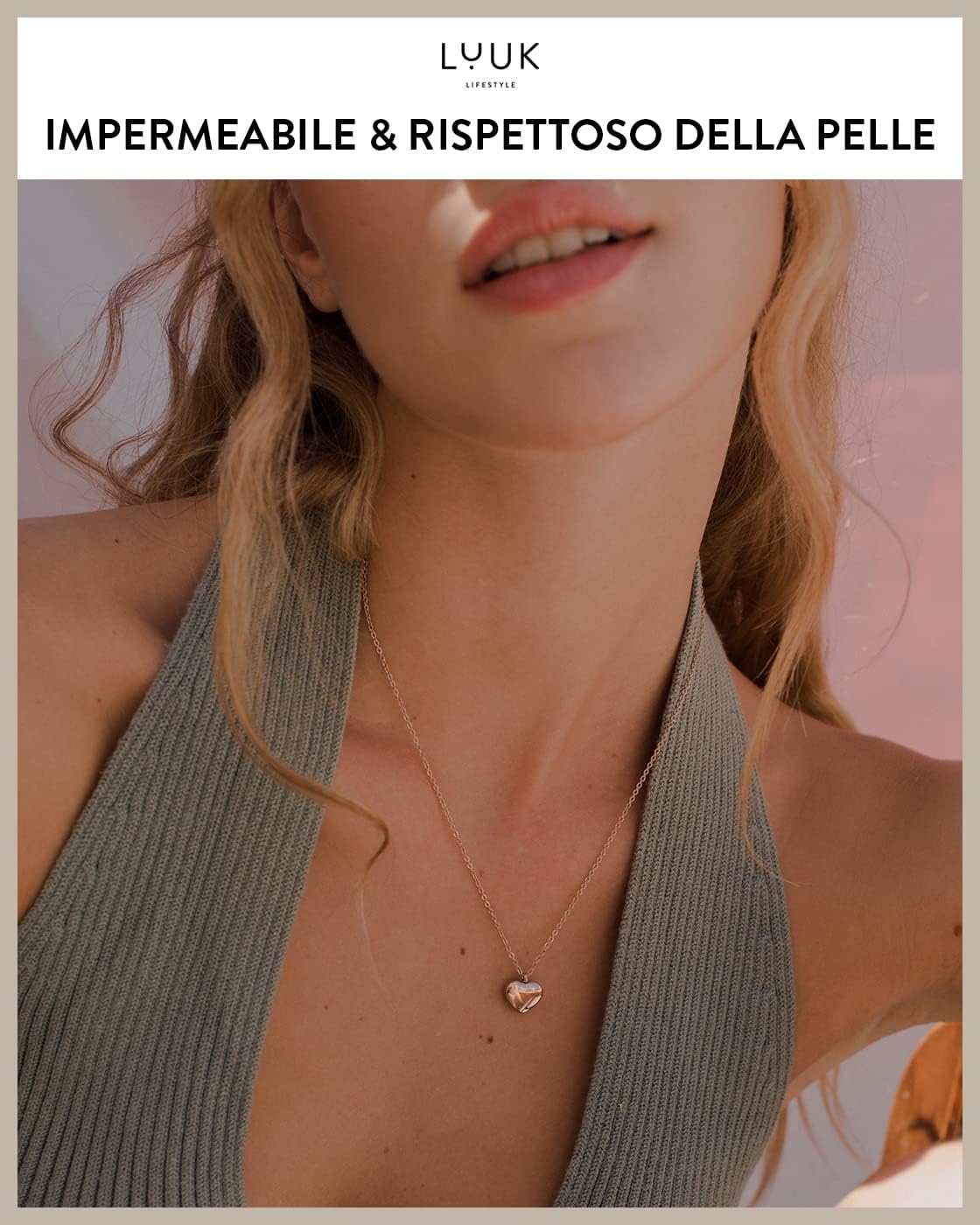Detalle de LUUK LIFESTYLE Collana in acciaio inox con ciondolo Heart Friendship (50 cm) – versione oro, argento o oro rosa