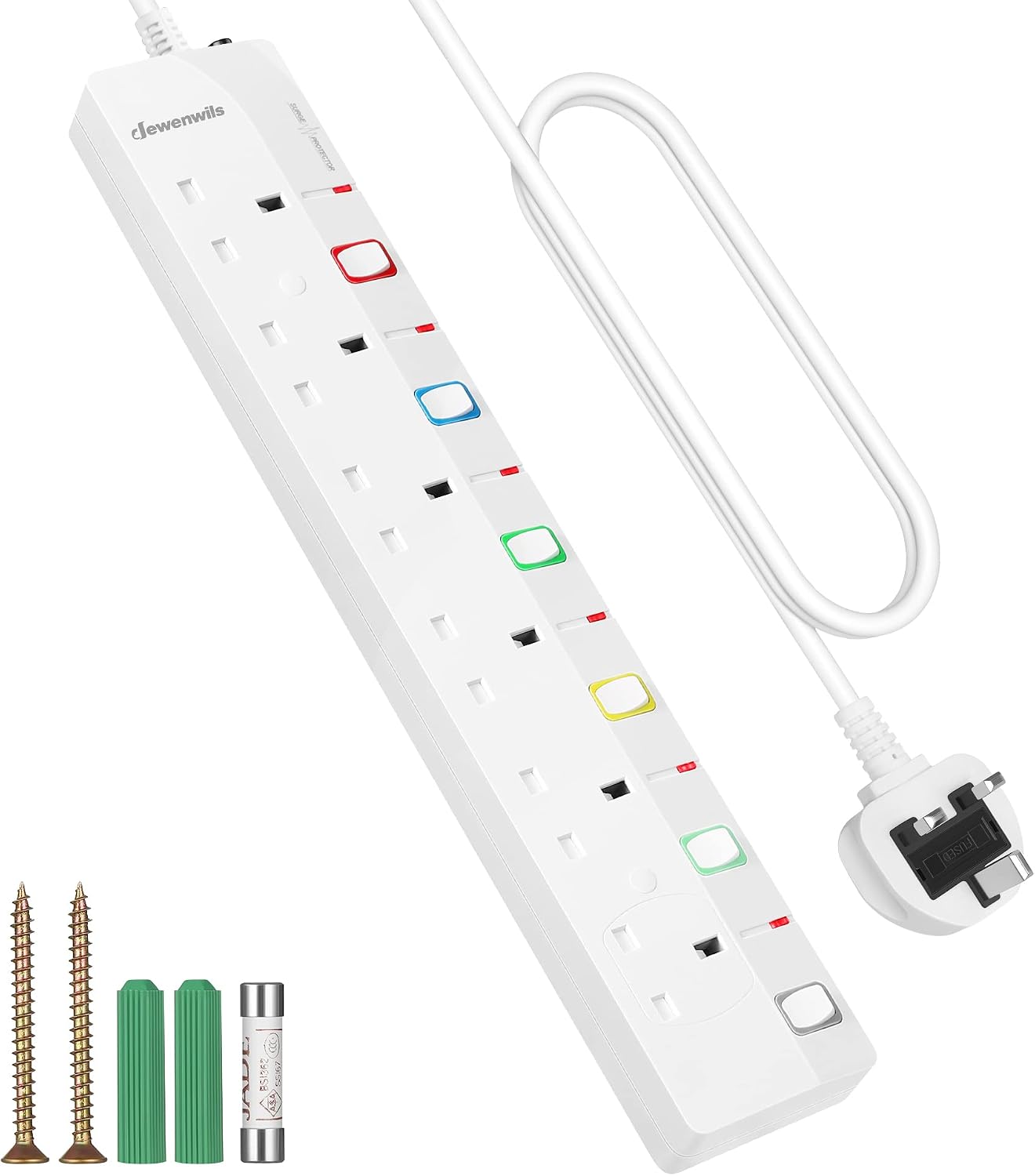 Detalle de DEWENWILS 6Way Extension Lead with Individual Switches