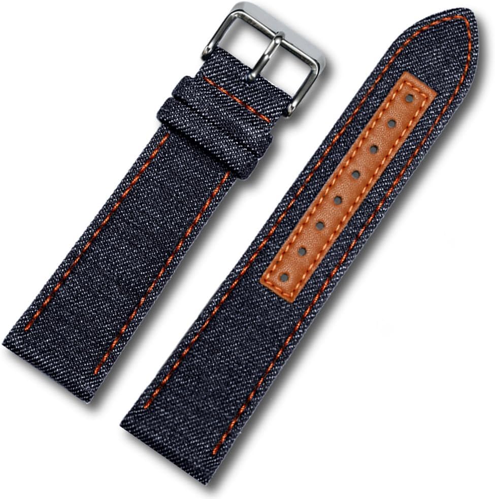 Detalle de Triblanc Denim Canvas Watch Straps 18mm/20mm/22mm with Quick Release – Replacement Strap for Men and Women