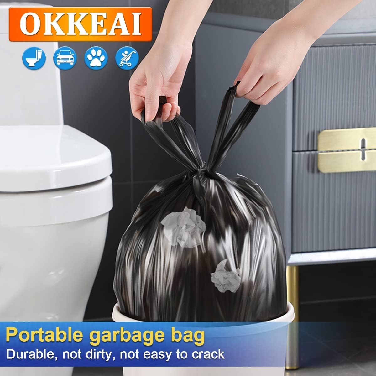Detalle de 15l Small Black Bin Bags with Tie Handles — 160-Count Pack