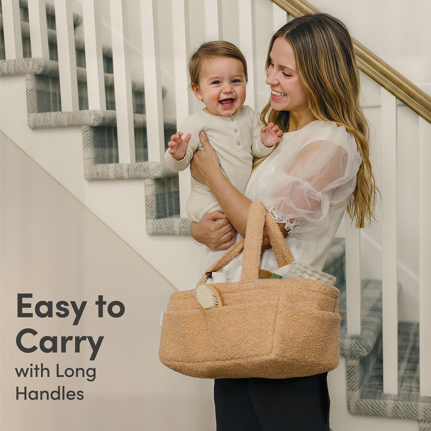 Thumbnail 4 de PUTSKA Fleece Nappy Caddy Organiser – Soft Teddy Fabric Baby Caddy with Handles, Brown