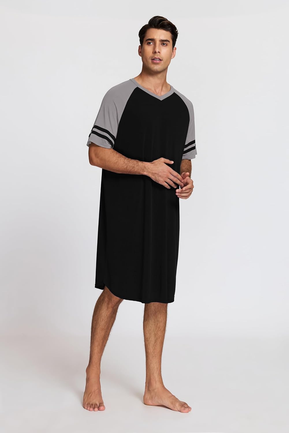Detalle de Enjyam Men's Short Sleeve Nightgown: Lightweight Summer Pyjama Top for Home Comfort