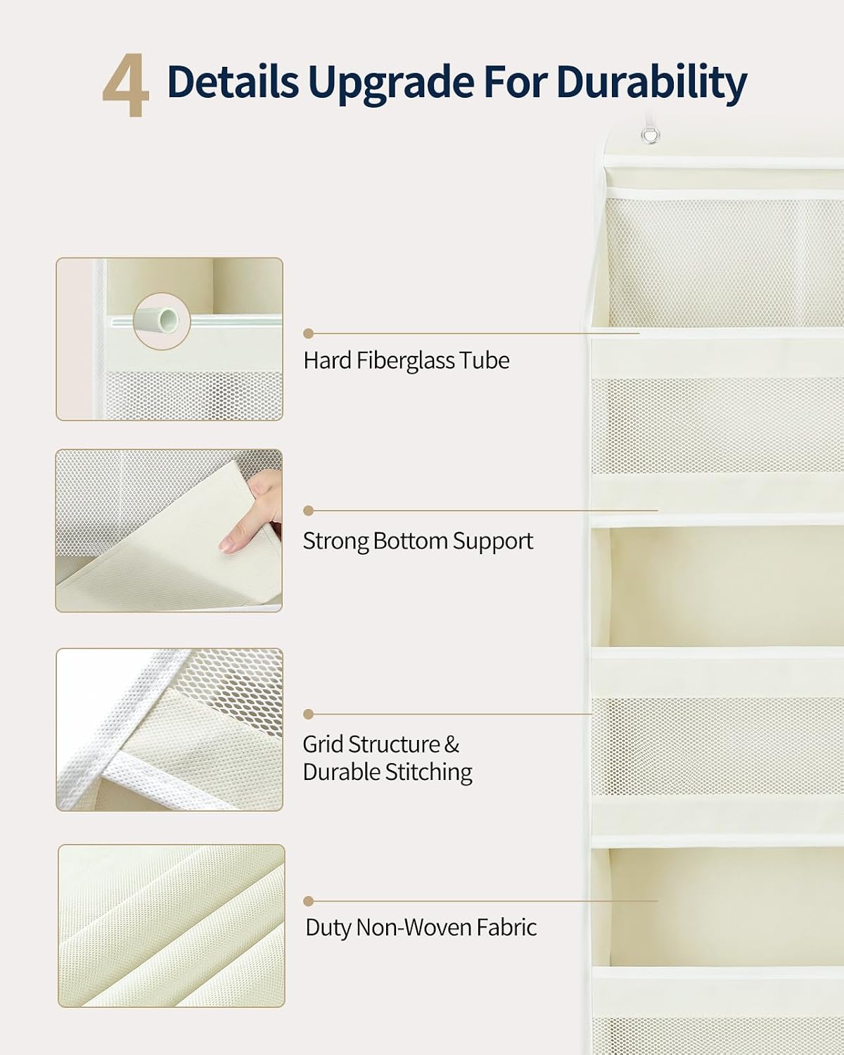 Detalle de Yecaye SDHB00305YCY Over-the-Door Organizer, 4 Tiers, Mesh Pockets