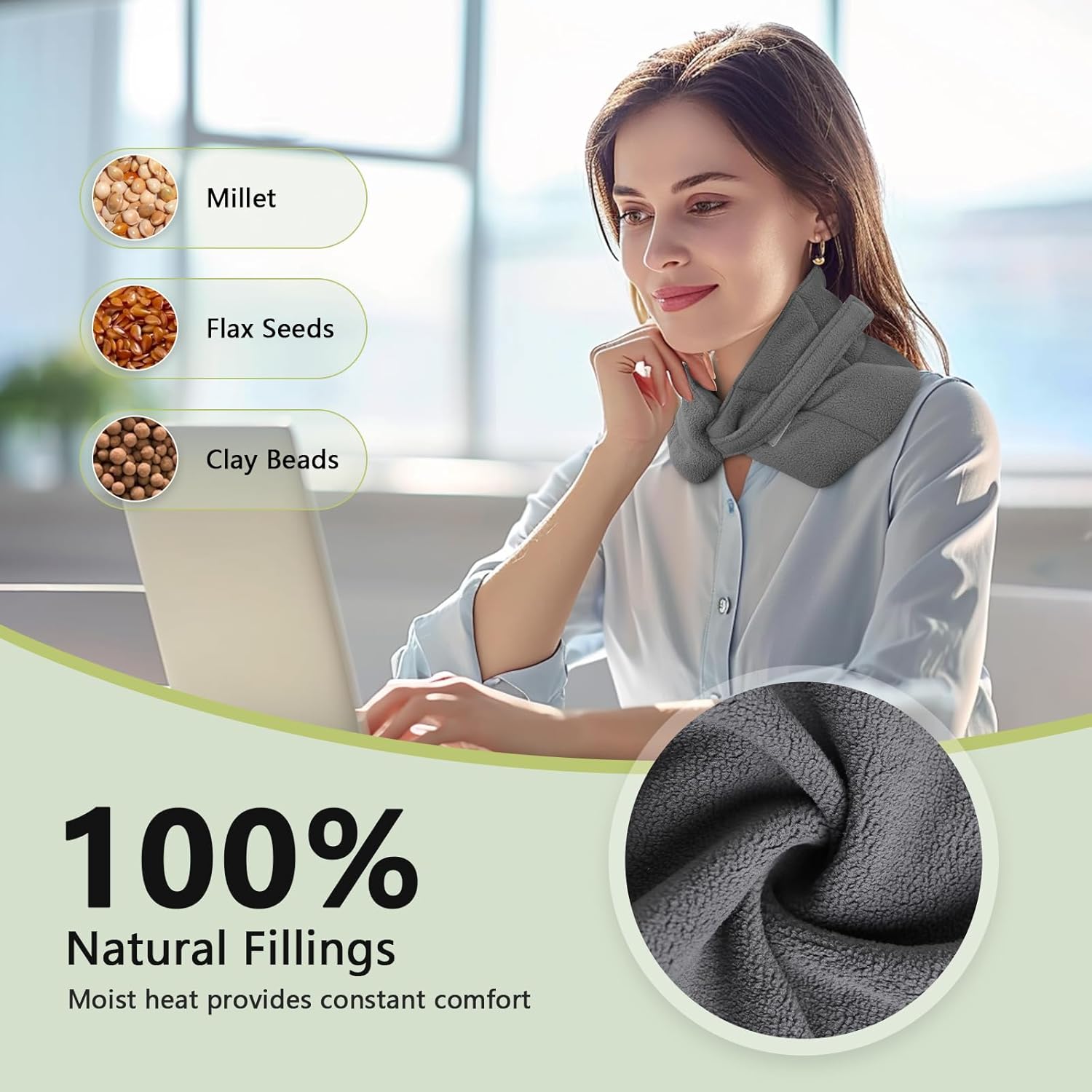 Detalle 2 de Aroma Season Microwave Heat Pad for Neck – 100% Natural Fillings, Reusable Grey