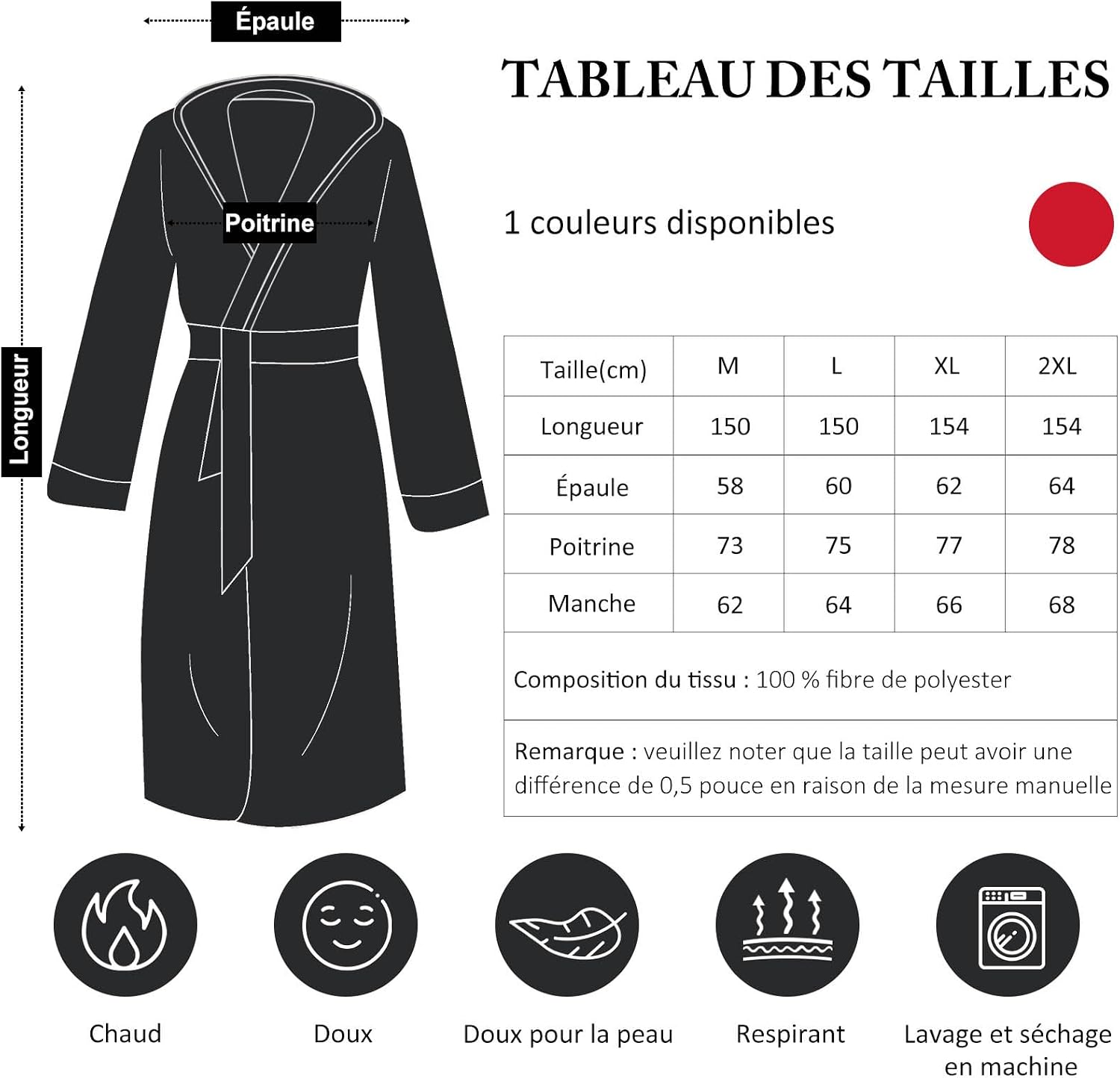 Thumbnail 5 de PUTUO peignoir long homme à capuche en polaire pilou-pilou (L à XXL)