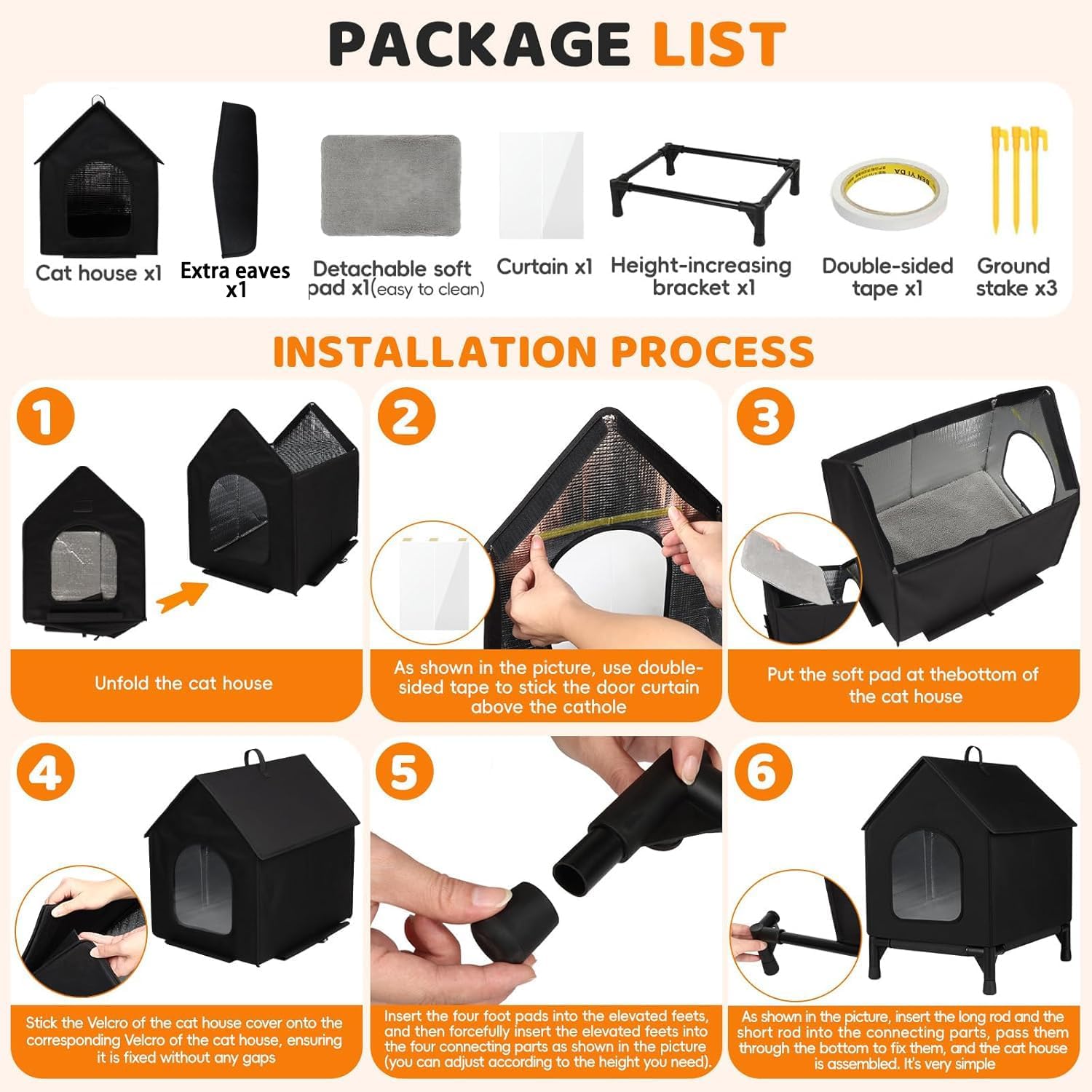 Detalle 2 de Waterproof insulated cat house with detachable eaves (L, Black) for indoor and outdoor cats