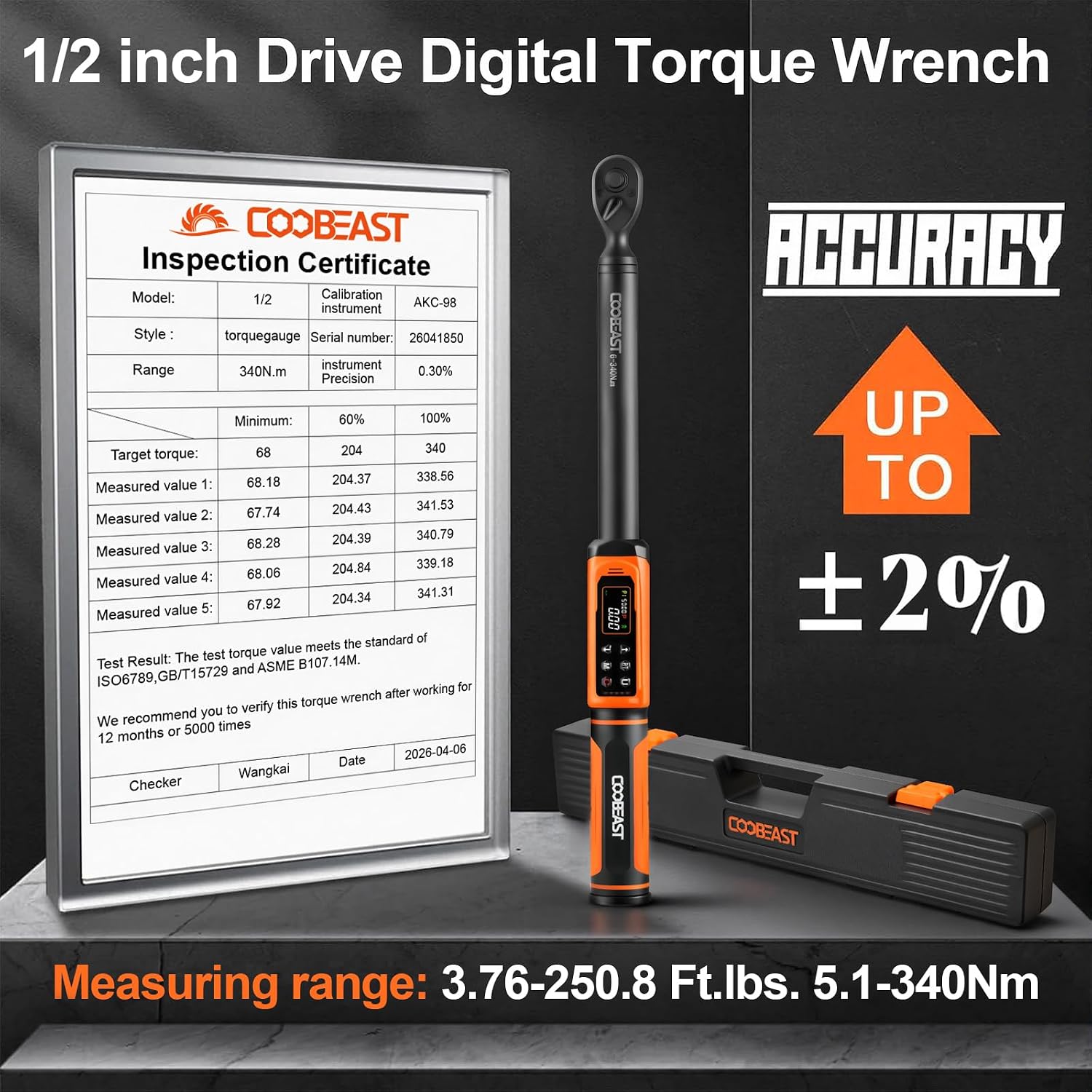 Detalle 2 de coobeast SXBS02HS340NM3US Digital Torque Wrench, 1/2-Inch Drive, ±2% Accuracy