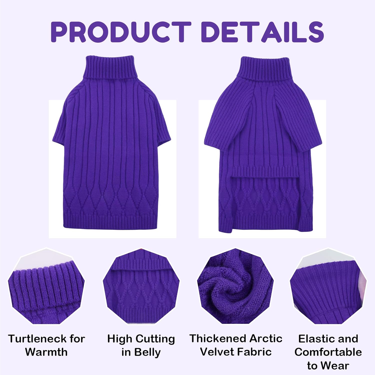 Thumbnail 1 de OUOBOB XL Dog Jumpers with Turtleneck Knitwear – Warm Purple Winter Jumper for Extra Large Dogs