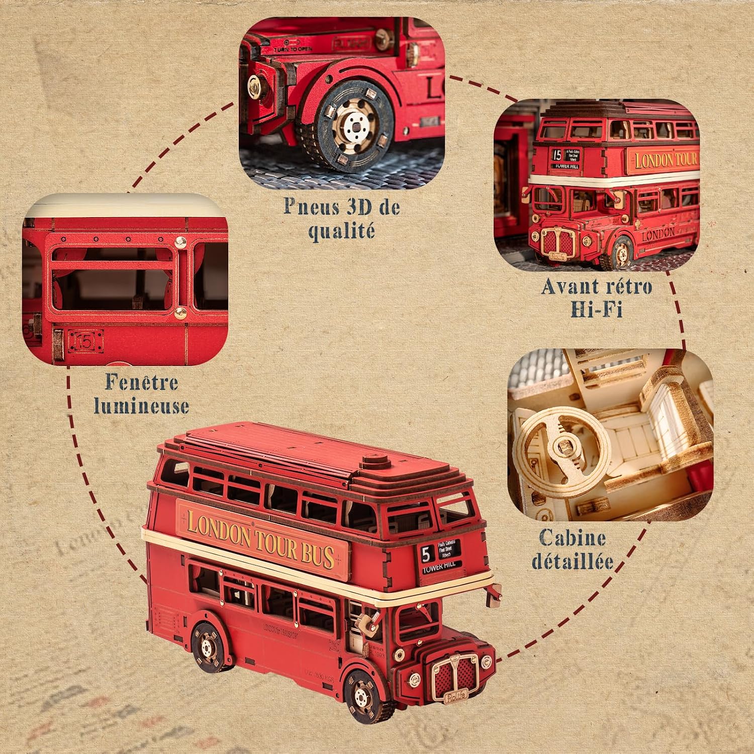 Thumbnail 6 de Rolife London Tour Bus 3D Maquette bois