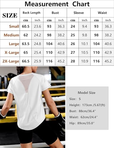 Detalle de Gyabnw Camiseta Deportiva de Mujer de Manga Corta con Espalda de Malla (Blanco)