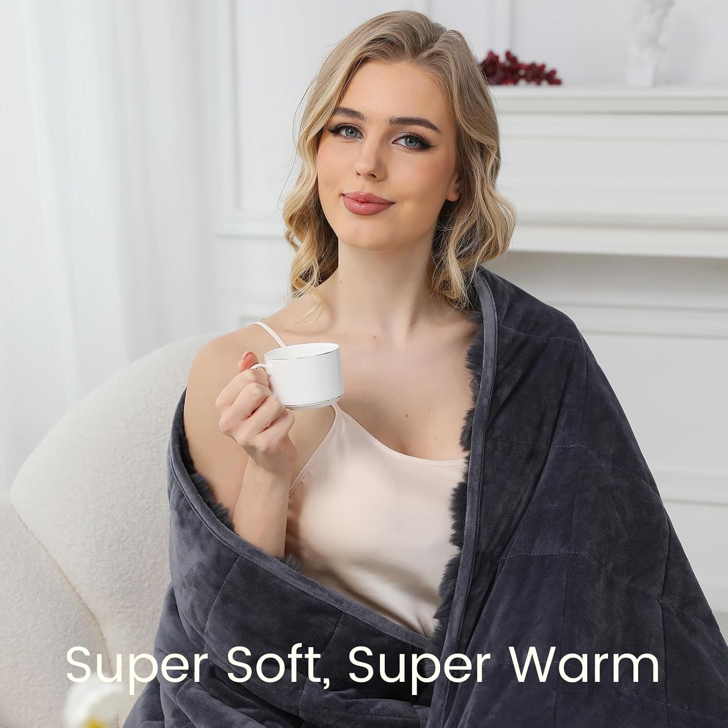 Detalle 2 de MOTRIP Queen Size Weighted Blanket, 15 lb Faux Fur, 60 x 80 in, Gray