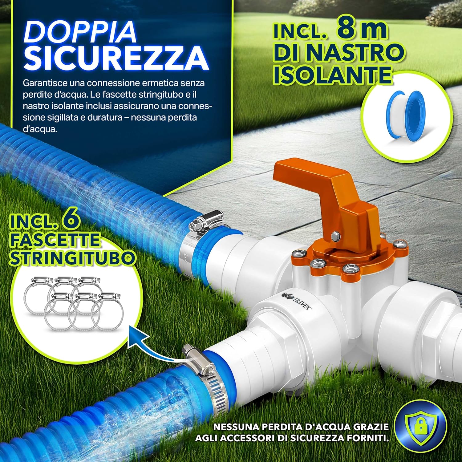 Detalle 2 de tillvex® Bypass Set piscina 12 pezzi 32/38 mm 🏊