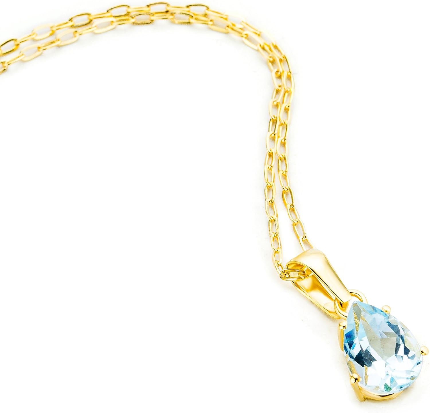 Detalle de MIORE - Catena Donna con Ciondolo Goccia di Topazio Blu incassato in Oro Giallo 9K (375) – Catenina rolò cm 45