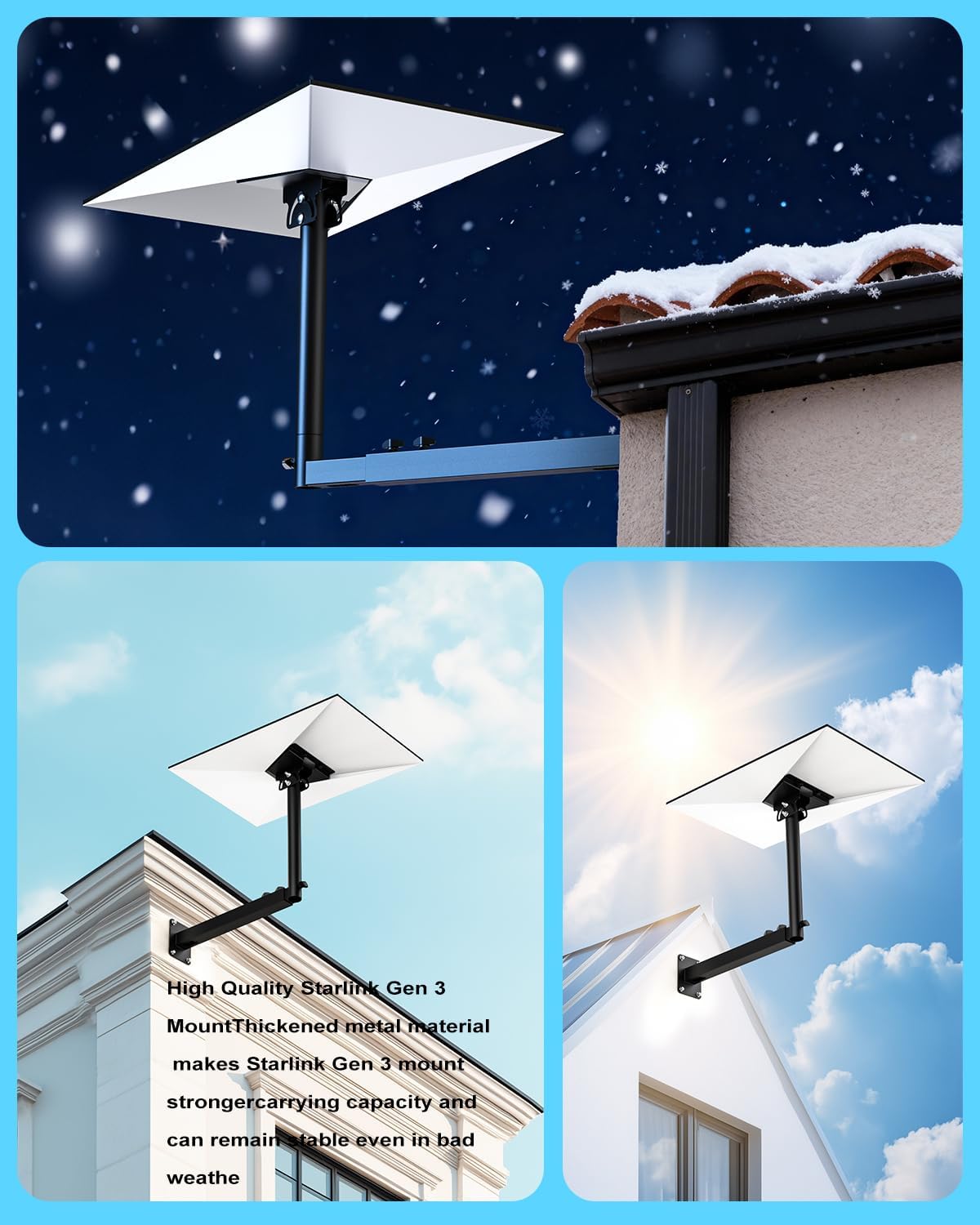Detalle de Osknaruixi Starlink Gen 3 Mount: Heavy-Duty Extension Pole & Long Wall Mount