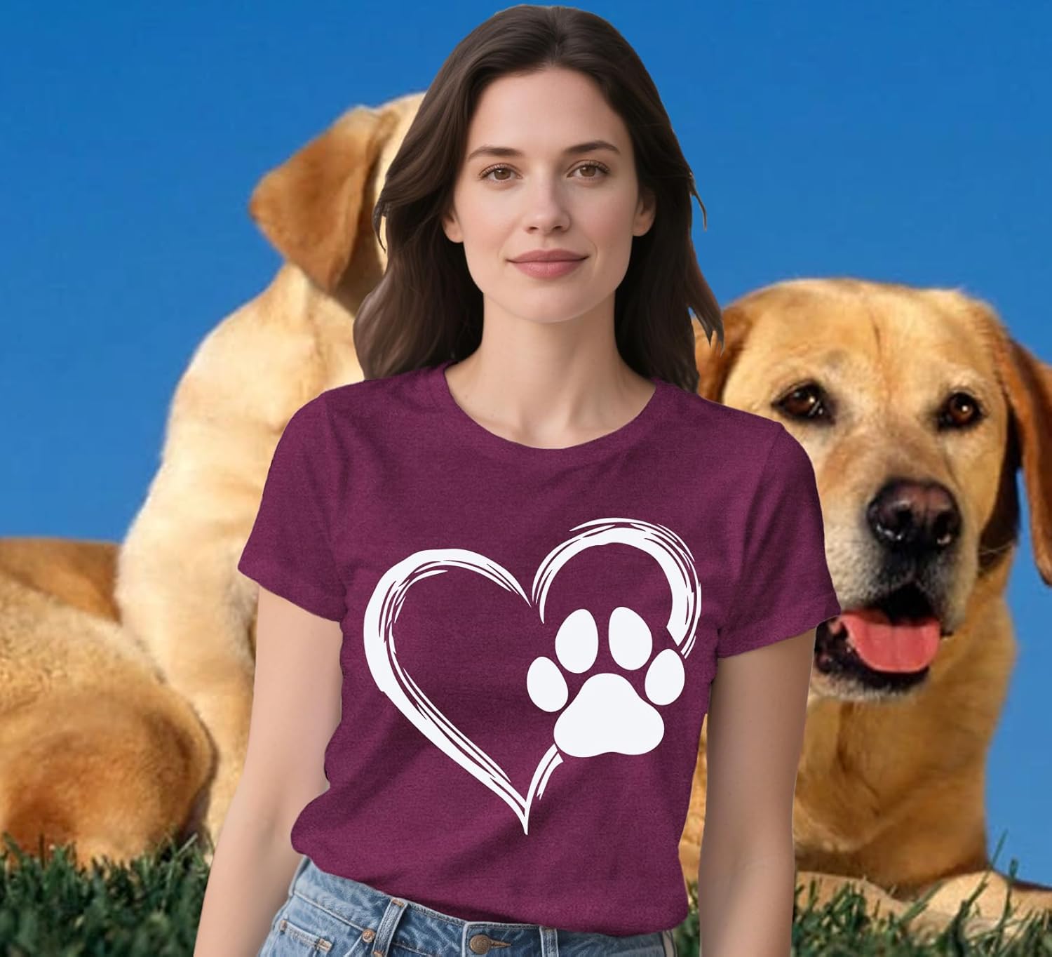 Detalle de Qskall Women’s Mama T Shirts – Treat Dealer Dog Paw Print Tee
