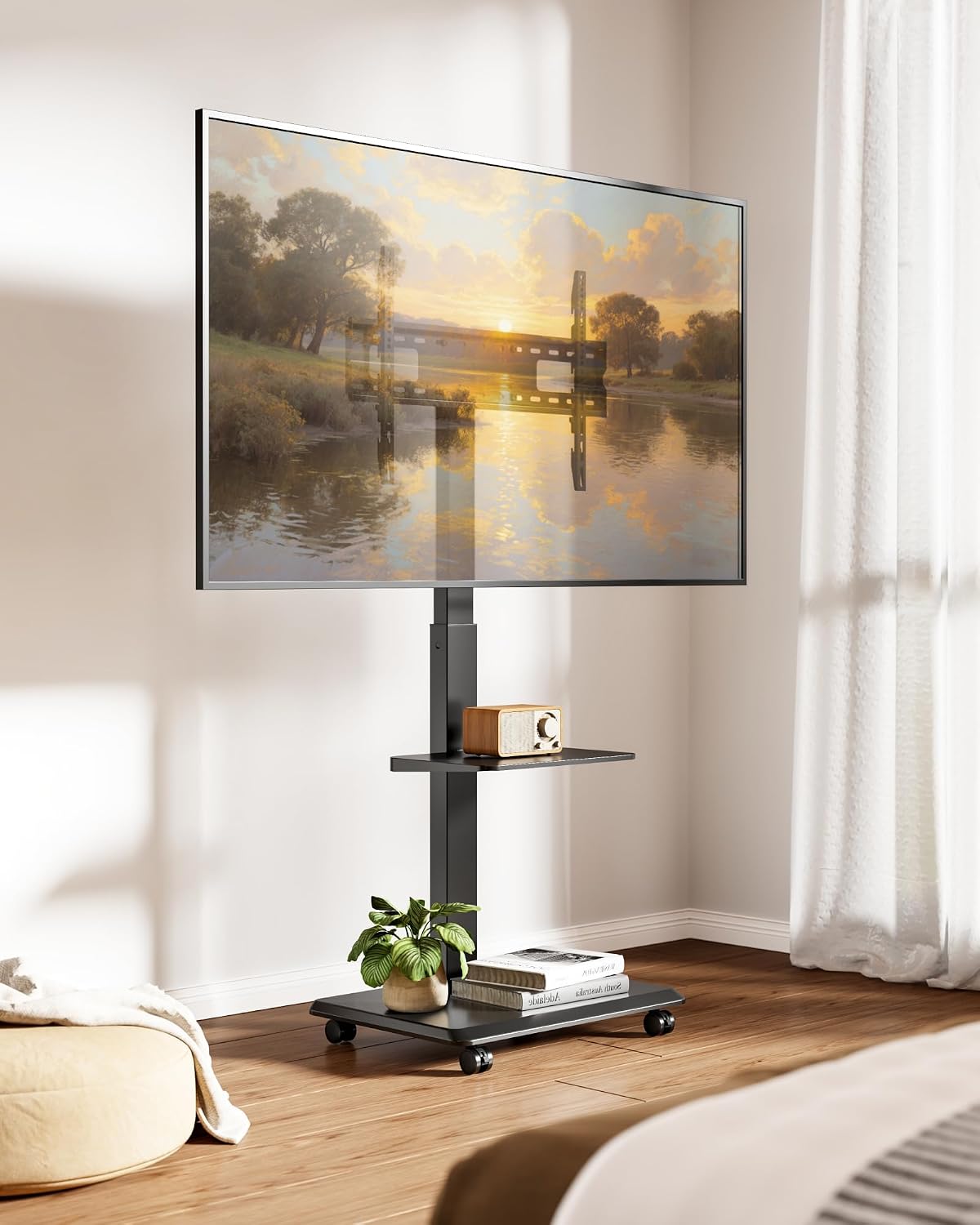 Thumbnail 6 de ECOTINY TV Stand on Wheels for 37-75 inch TVs up to 50kg – robust rolling cart with hidden cable management and height adjustability