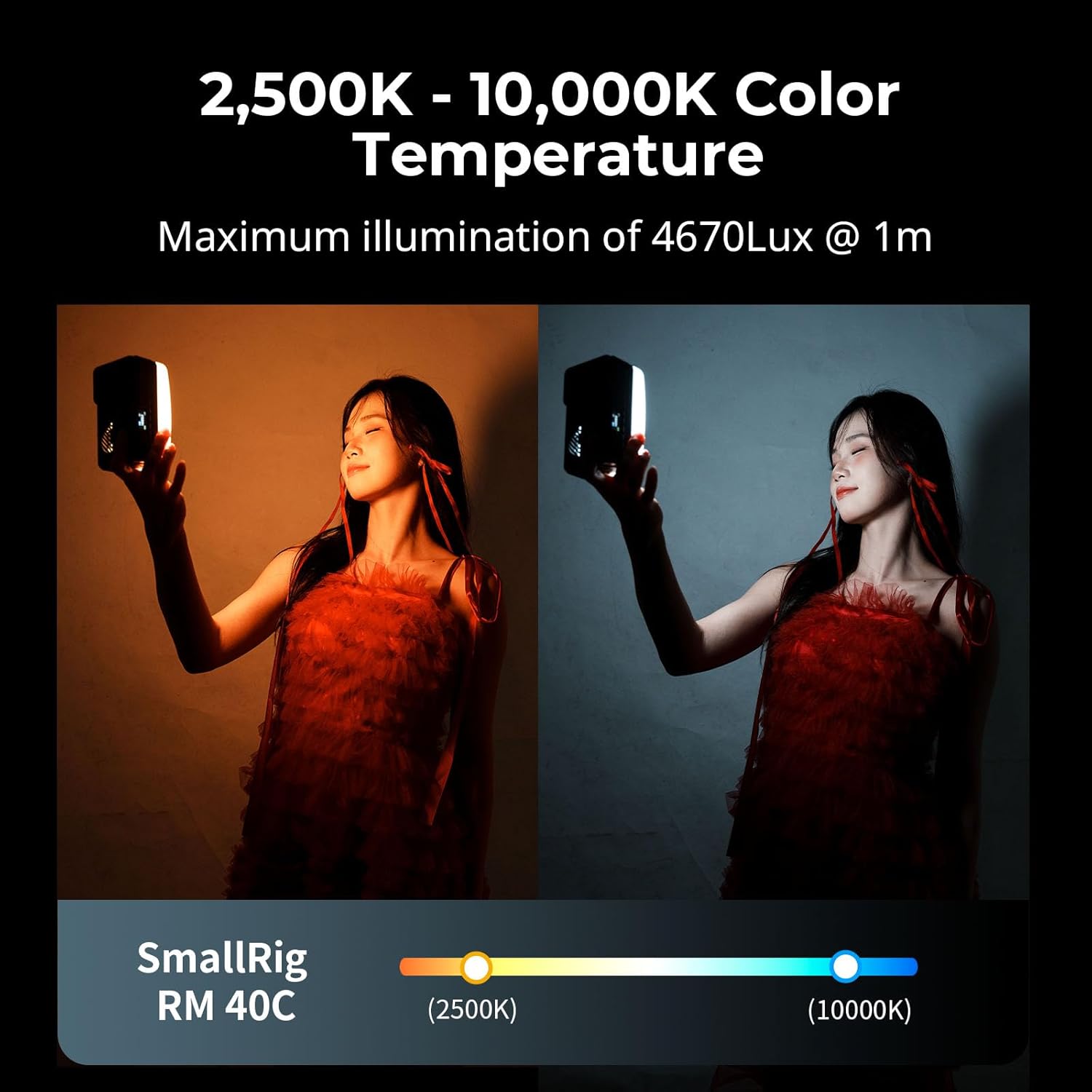 Detalle 2 de SMALLRIG RM40C Mini-LED RGB Videoleuchte mit 4800-mAh-Akku, LCD-Display und magnetischem Diffusor – 5359