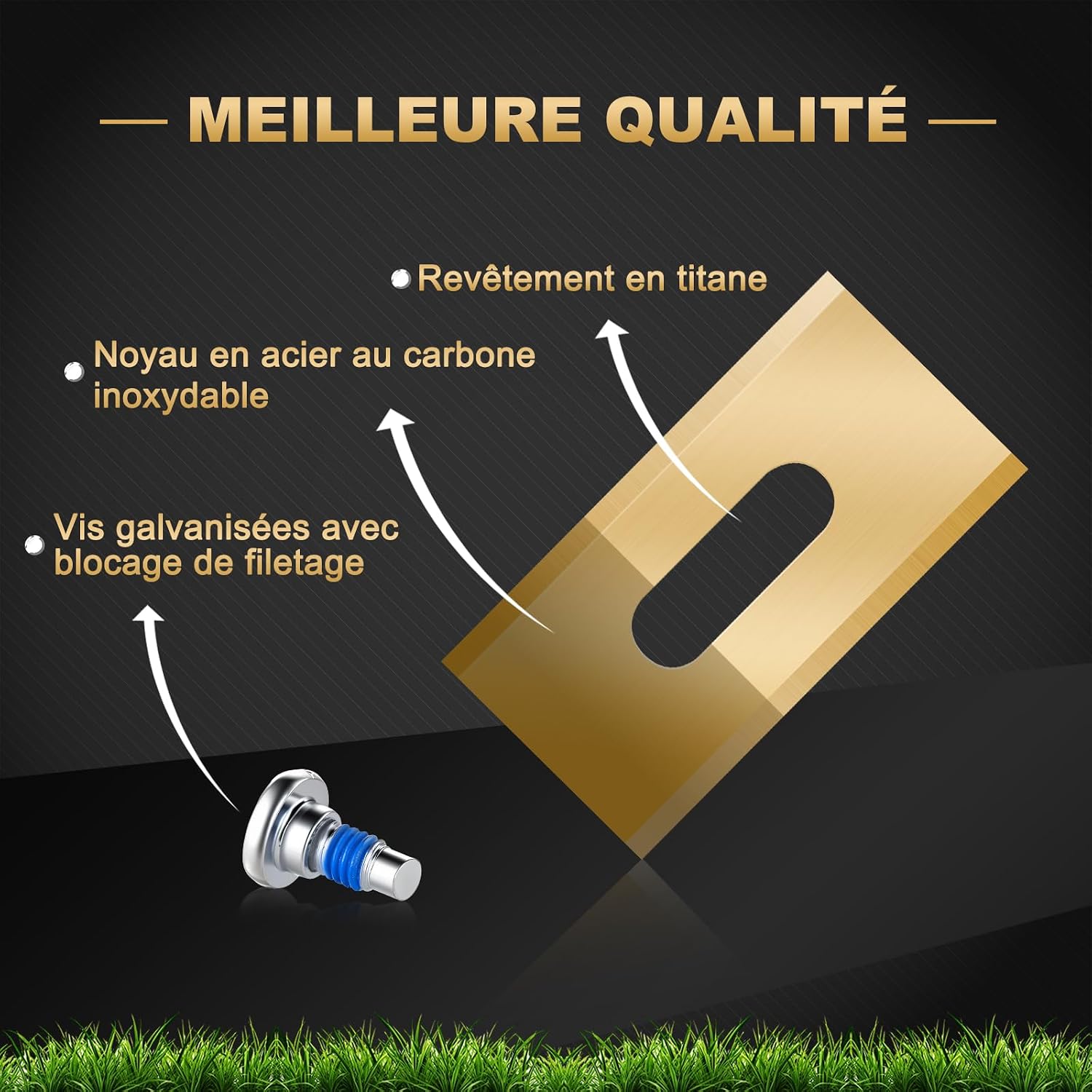 Detalle 2 de FourShow - Lot de 36 lames durables en titane pour robot Husqvarna et Gardena (avec vis et revêtement de sécurité)