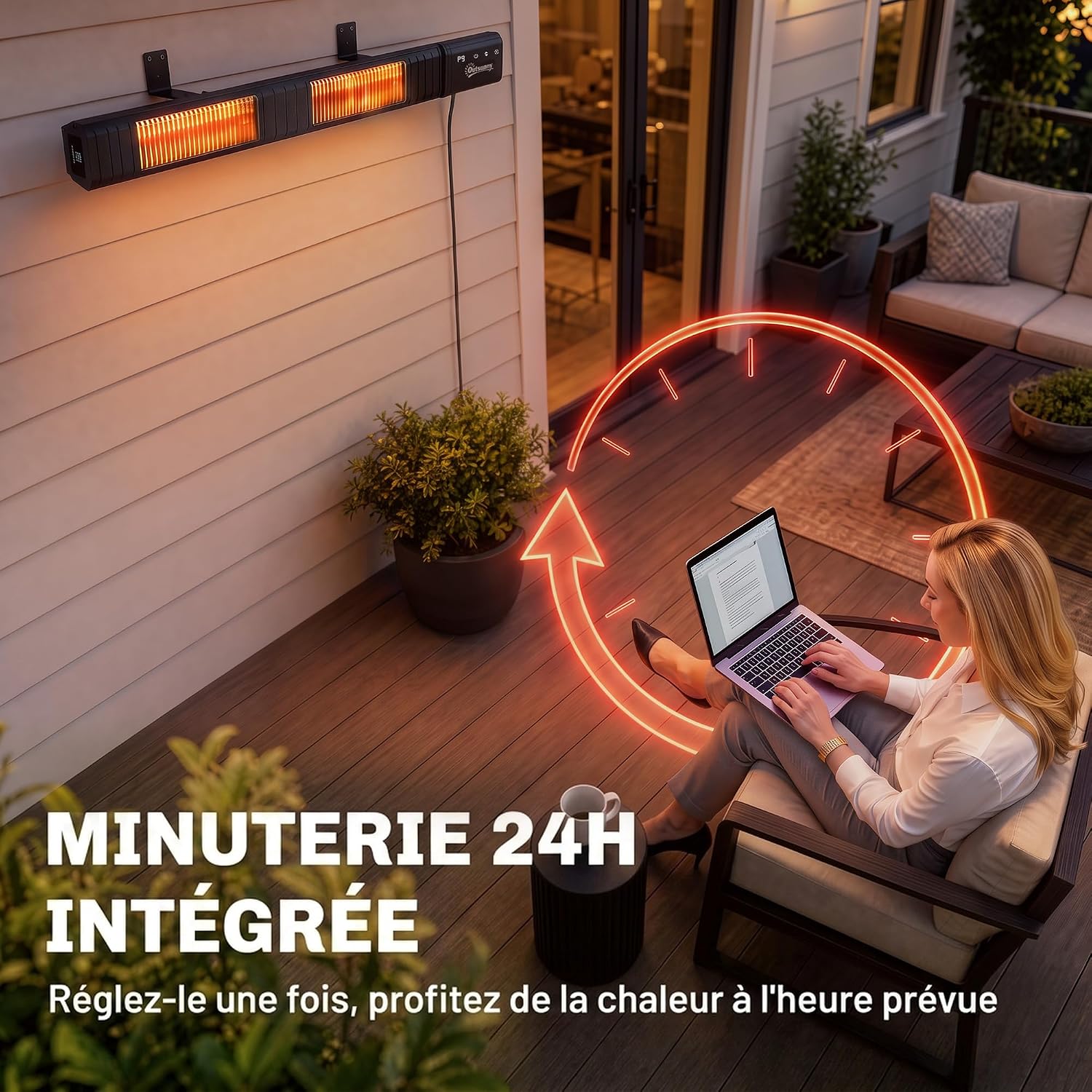 Detalle 1 de Outsunny 842-501V90BK infrarood terrasverwarmer 3000 W, IP65, wandmontage