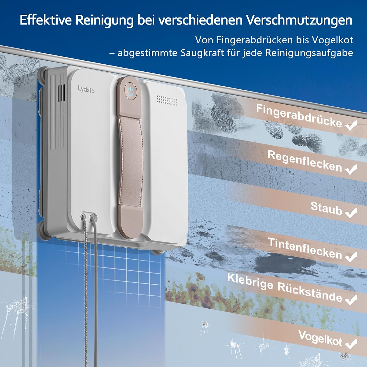 Thumbnail 5 de Lydsto WL07Max Fensterputzroboter mit Sprühfunktion, Ultraschall-Düsen und Eckenreinigung