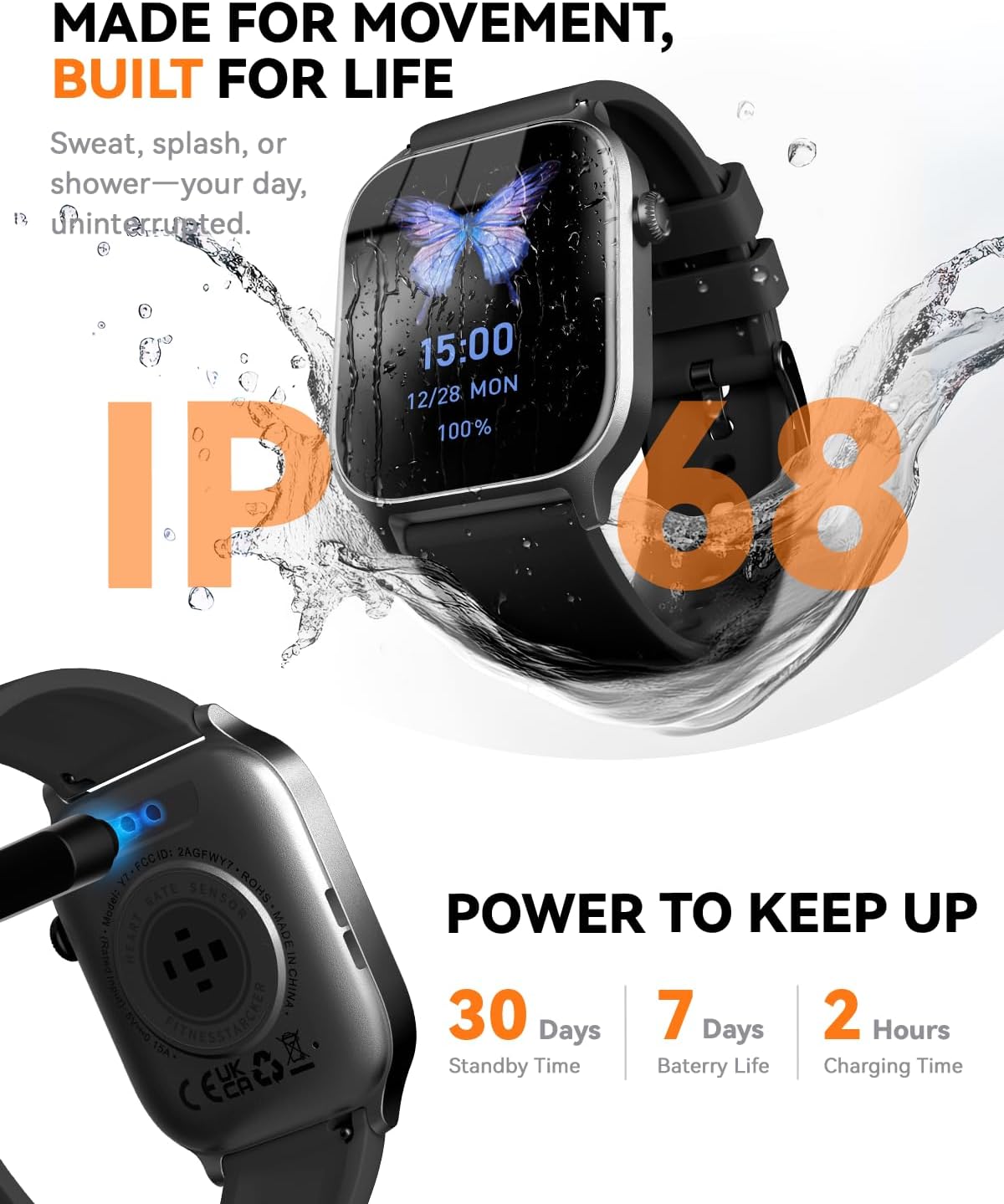 Detalle 2 de Smart Watch for Men Women (Classic Black, 1.83) – Bluetooth calling, IP68 fitness tracking & sleep