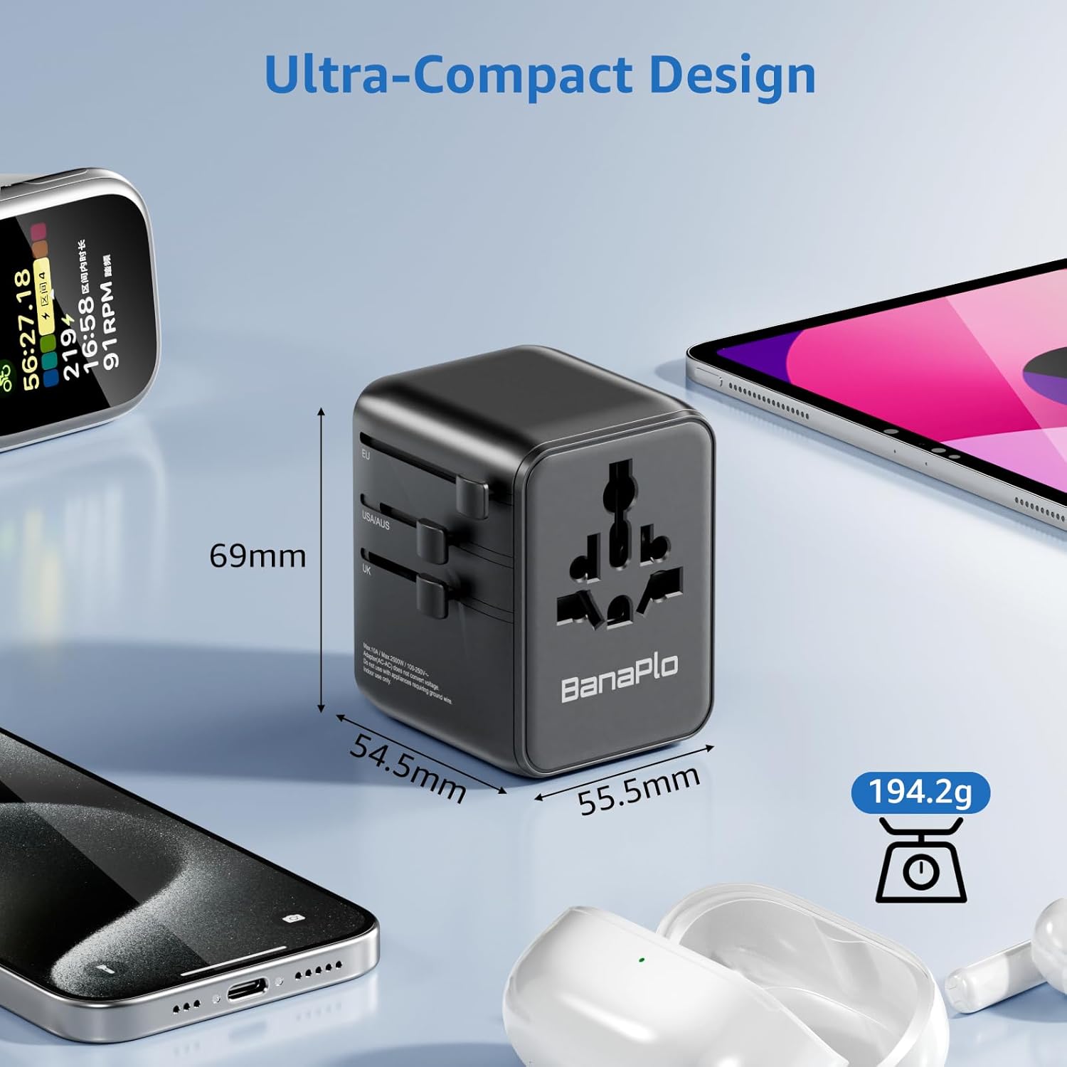Thumbnail 6 de Universal Travel Adapter Plug with 5 USB Ports (70W PD, 3 Type-C + 2 USB-A) for UK, US, EU & more