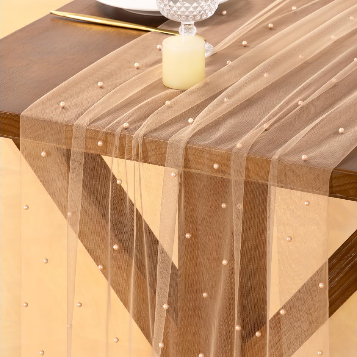Detalle de Socomi Pearl Tulle Table Runner in Pink Spring/Easter Gauze (10 ft) for Weddings & Parties