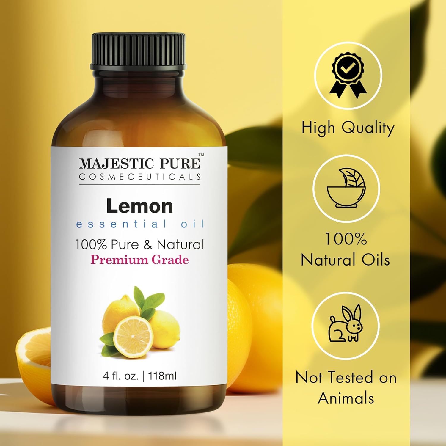 Thumbnail 2 de Majestic Pure Therapeutic-Grade Lemon Essential Oil (Cold-Pressed), 4 fl oz — Glass Dropper Included