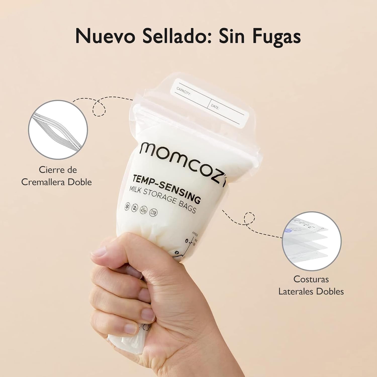 Detalle de momcozy 120 bolsas 180ml para leche materna