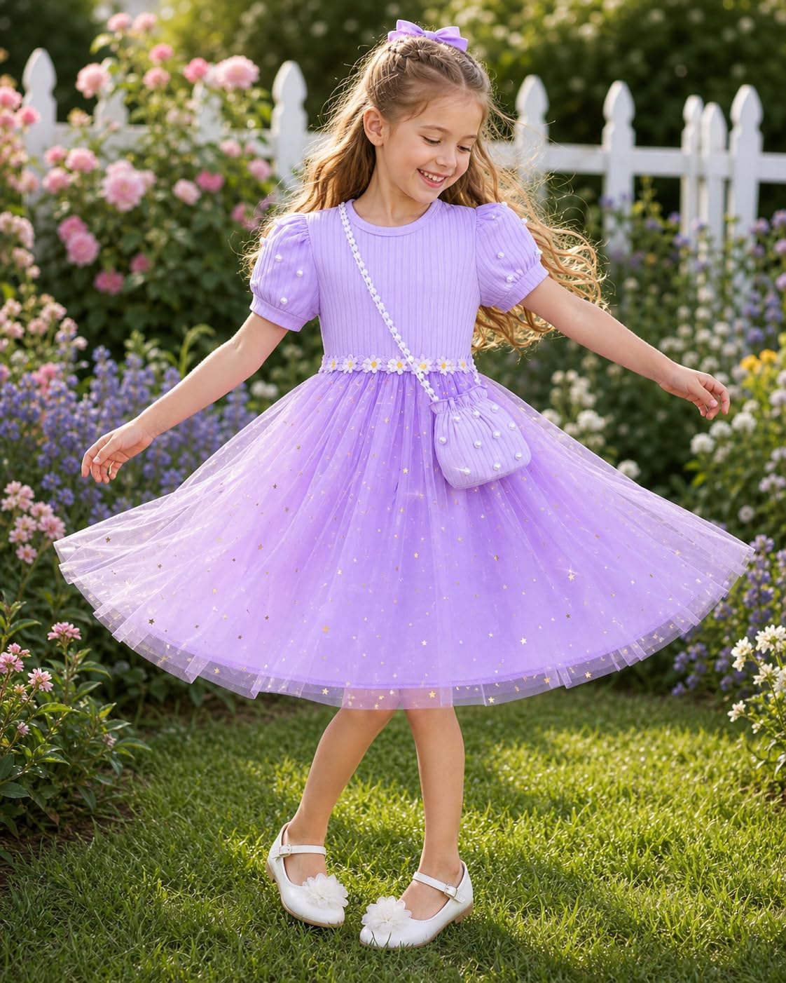 Thumbnail 2 de JiAmy zomerjurk voor meisjes, 4 jaar – 3D-vlinders, tule en ruchesmouwen