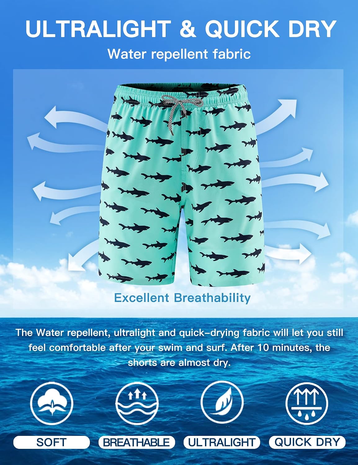Thumbnail 6 de APTRO Men's 9" Swim Trunks with Mesh Lining, Quick-Dry Lightweight Shorts