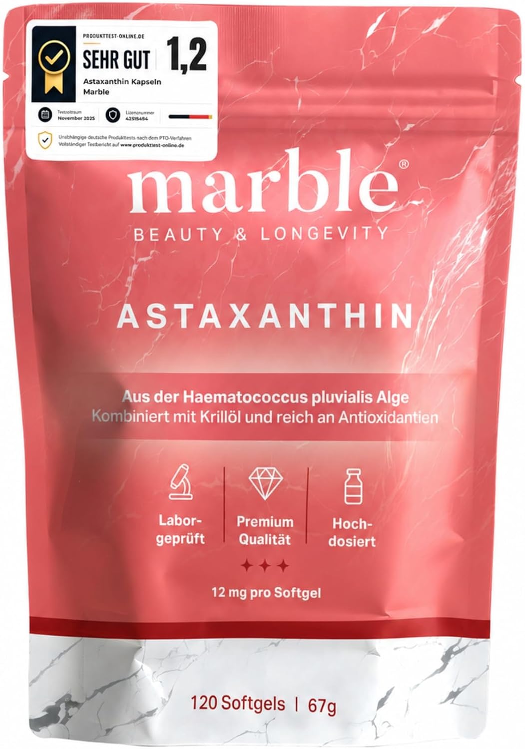 Detalle de Marble Astaxanthin 12 mg mit Krillöl Softgel