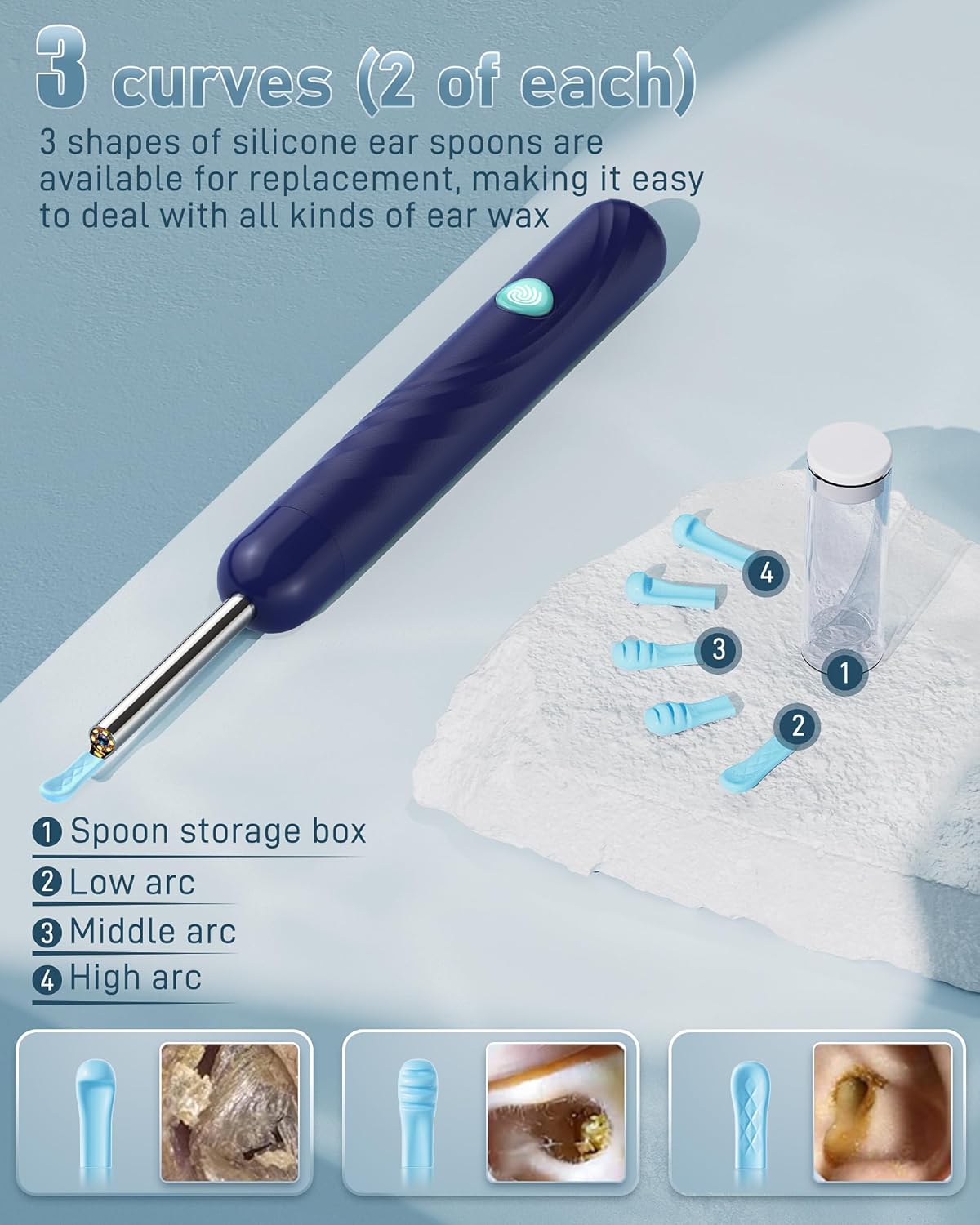 Detalle 2 de 1080P HD Ear Wax Removal Camera Kit with LED Light and 6 Silicone Spoons (FSA/HSA Eligible)