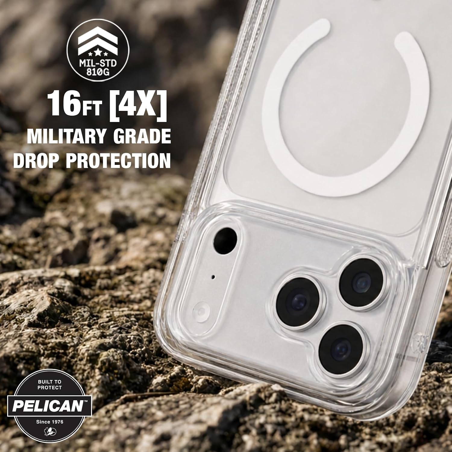 Detalle de Pelican Protector iPhone 18 Pro Max用ケース クリア・MagSafe対応・16フィート落下保護