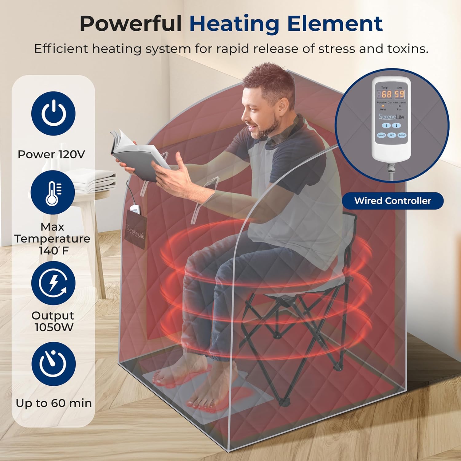 Thumbnail 3 de SereneLife Portable Home Sauna Tent (Infrared & Steam) for One Person with Heating Foot Pad and Remote