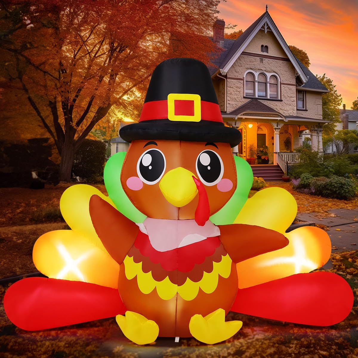 Detalle 2 de GOOSH 7 FT Thanksgiving Inflatable Turkey with Colorful Tail and Built-In LEDs