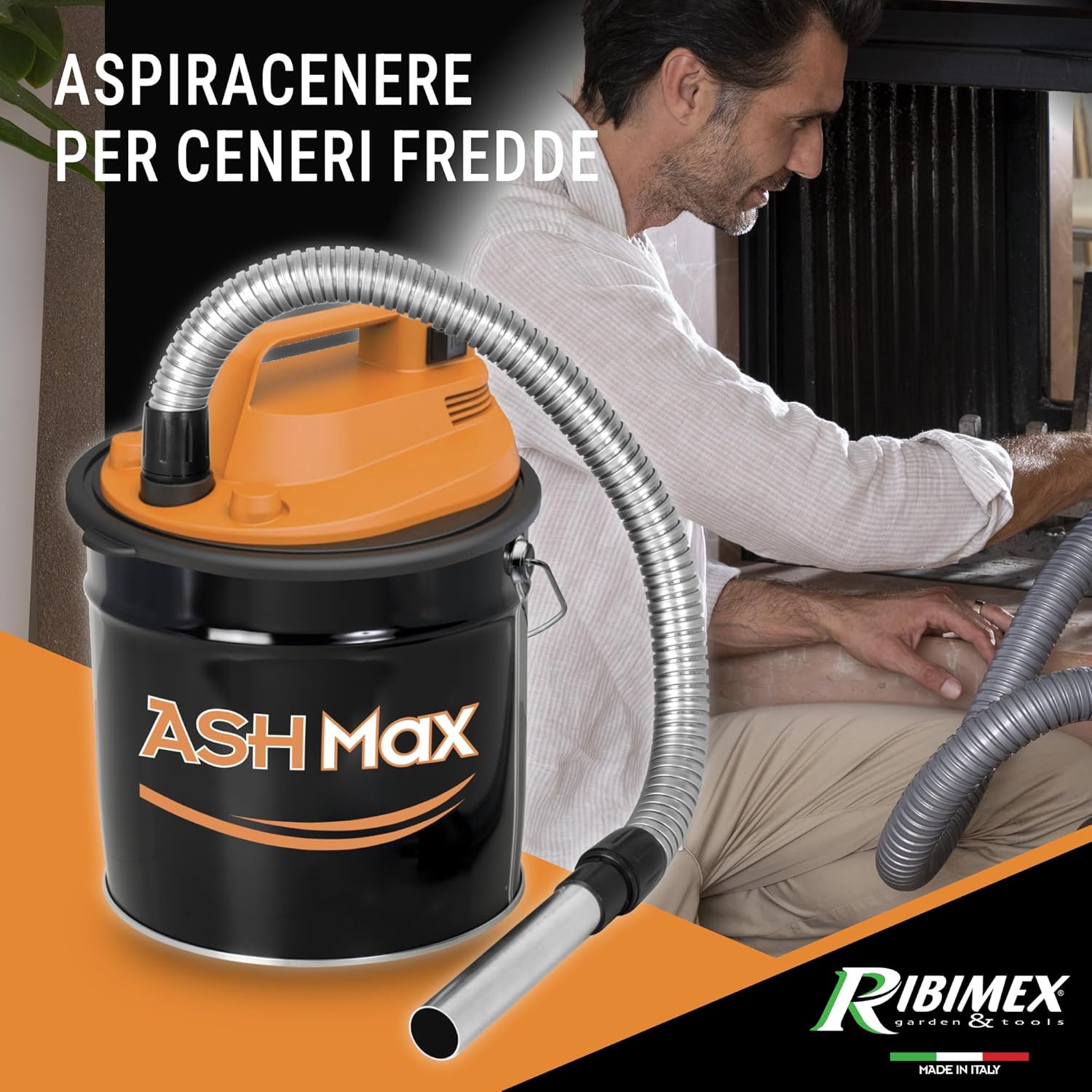 Thumbnail 1 de Ribimex ASHMax: Aspiracenere Elettrico 1000 W con Filtro HEPA lavabile, bidone 18 L, ideale per ceneri fredde