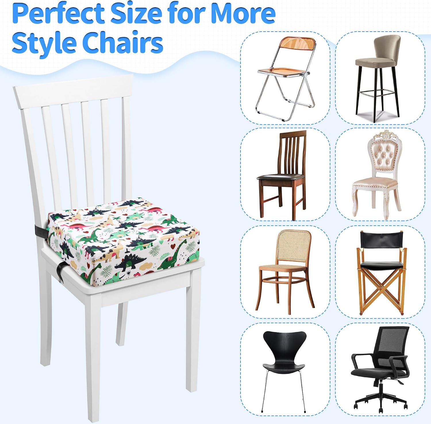 Detalle 2 de Toddler Booster Seat for Dining Chair (White) – PU Washable, Non-Slip Bottom & Adjustable Seat Belts