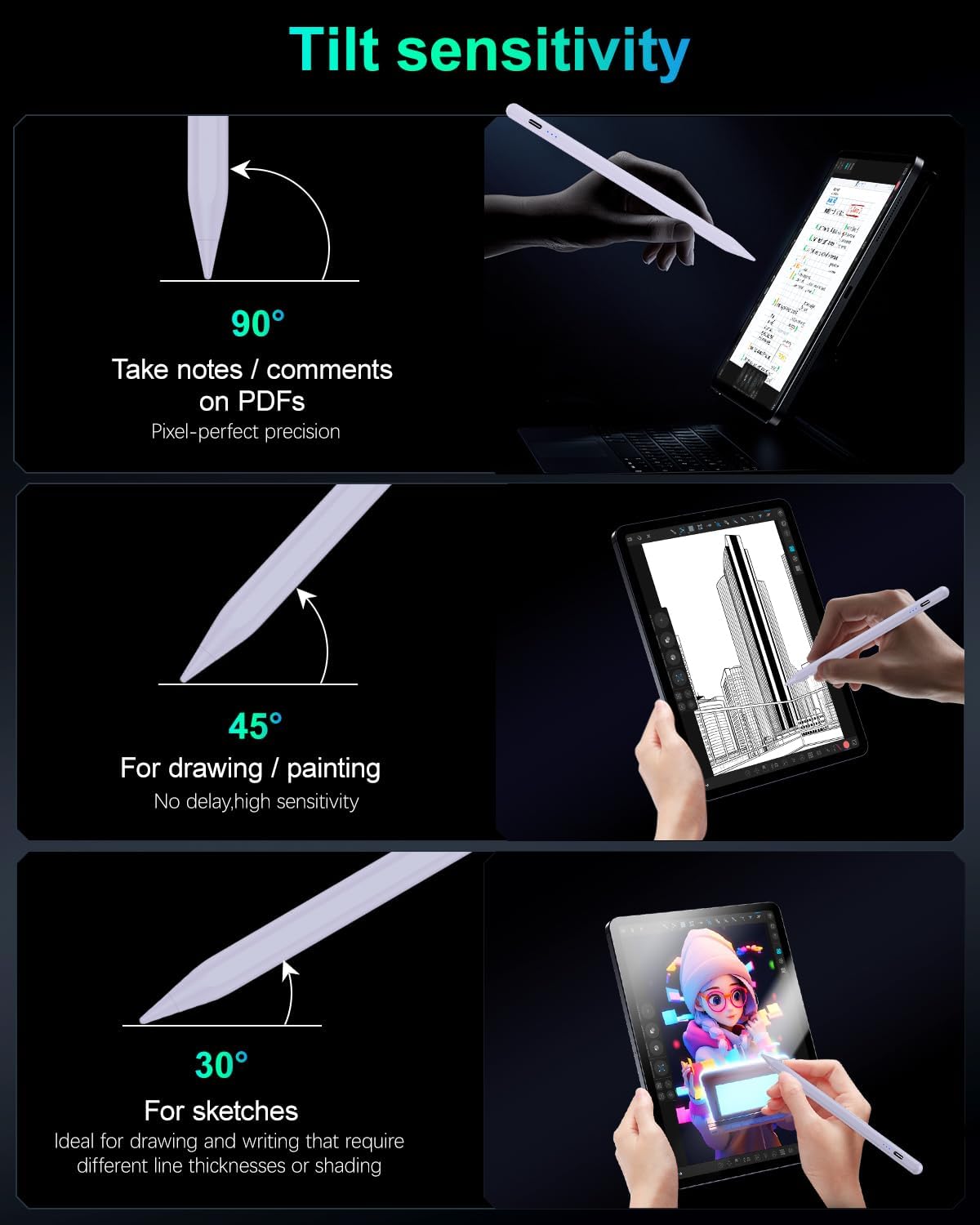 Thumbnail 4 de Variglas Pencil for iPad (2018-2025) – 15 minute fast charging, tilt sensitivity & palm rejection (Purple)