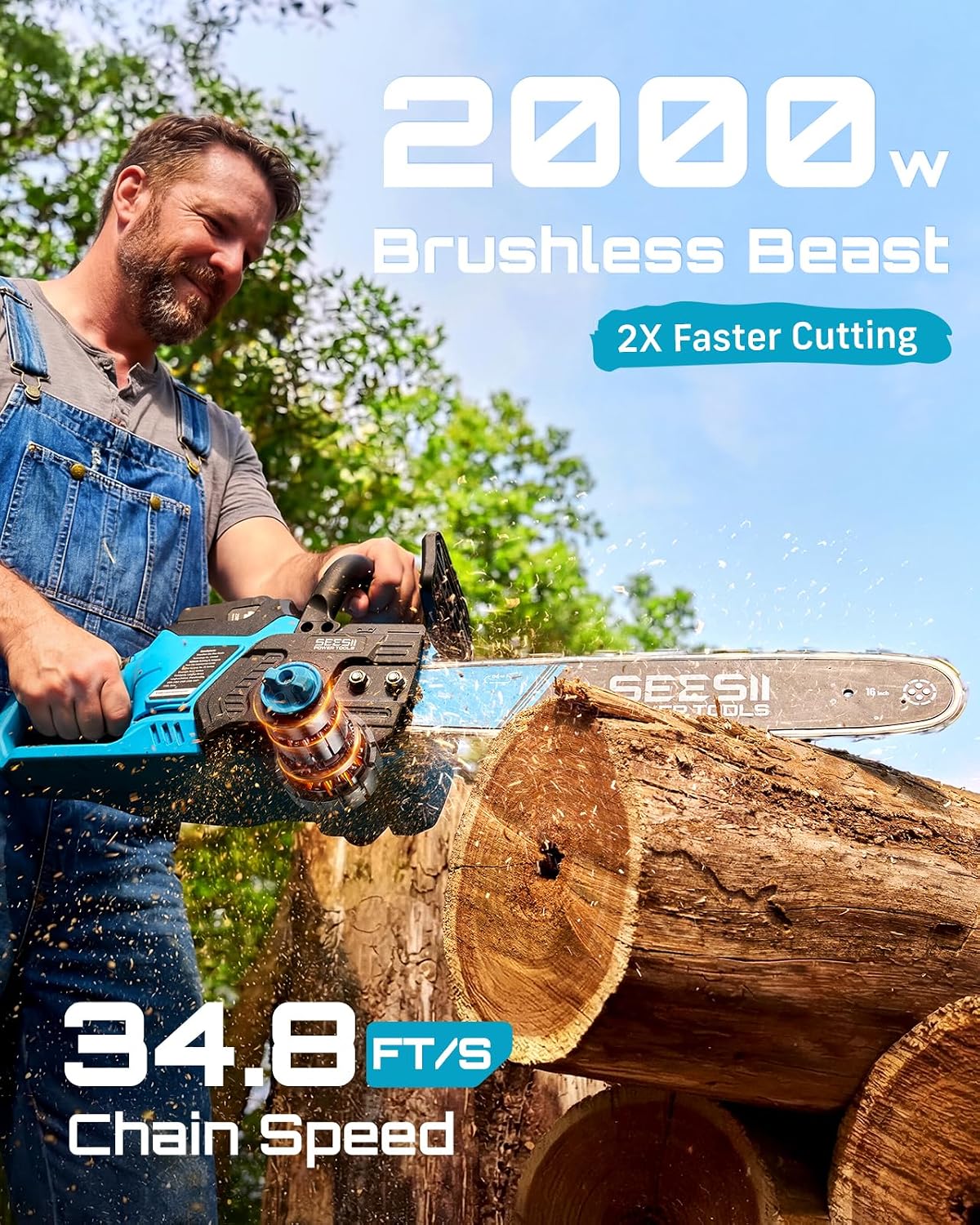 Detalle de SEESII M16 Ace 40V Cordless Chainsaw, 16-Inch Bar, Brushless Motor