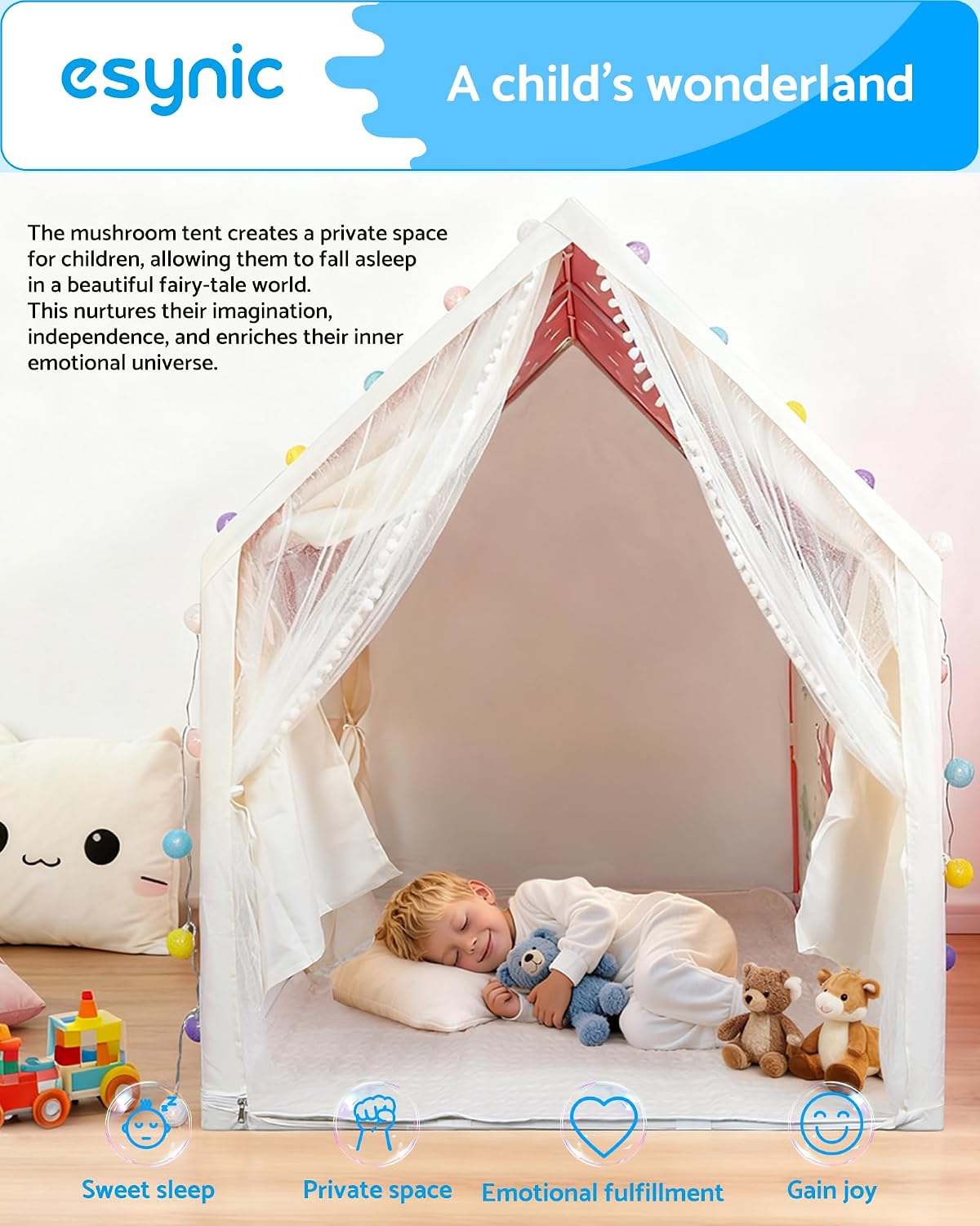 Thumbnail 1 de eSynic BY042 Foldable Children’s Play Tent, Metal Frame and LED Light Chain