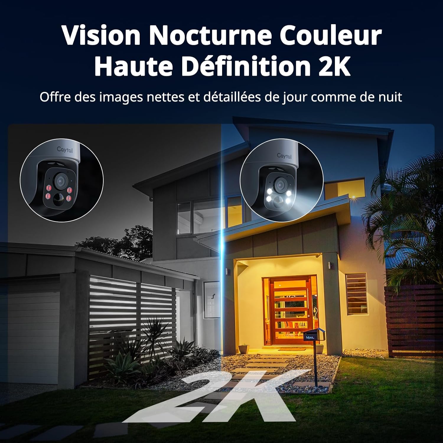 Thumbnail 2 de Caytail 2K Camera Surveillance Extérieure Sans Fil avec Panneau Solaire et Panoramique 360°