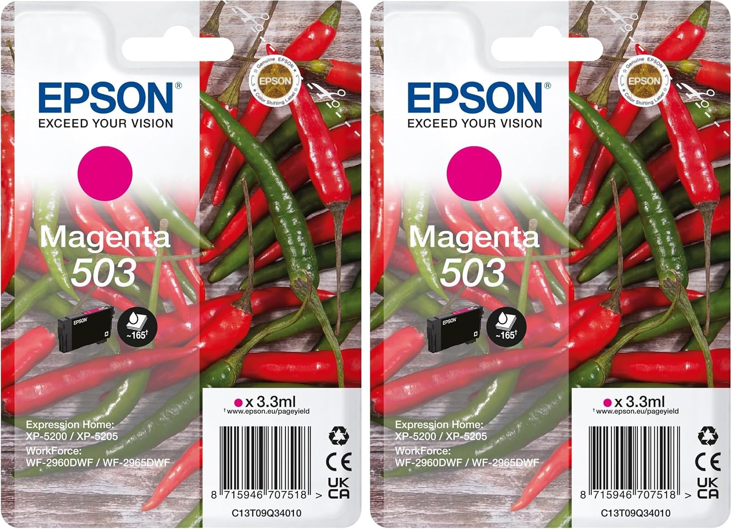 Detalle de Epson 503 Chillies Genuine Multipack — 4-Colour Ink Cartridges in Eco-Friendly Packaging